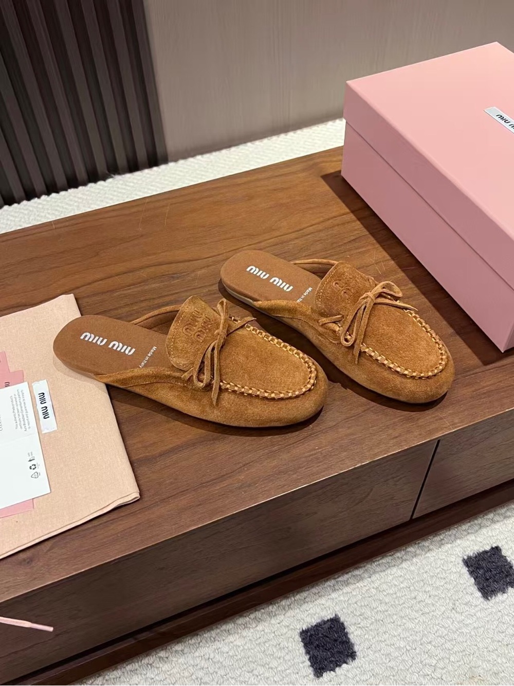 Miu Miu Tan Suede Moccasin Slip-On Loafers - Picture 6 of 8
